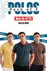 Alpine - Contrast Collar Edition Polo Bundle Offer - Brown, Dark Green & Yellow