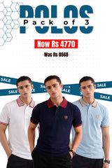 Alpine - Contrast Collar Edition Polo Bundle Offer - White, Navy Blue & Sky Blue