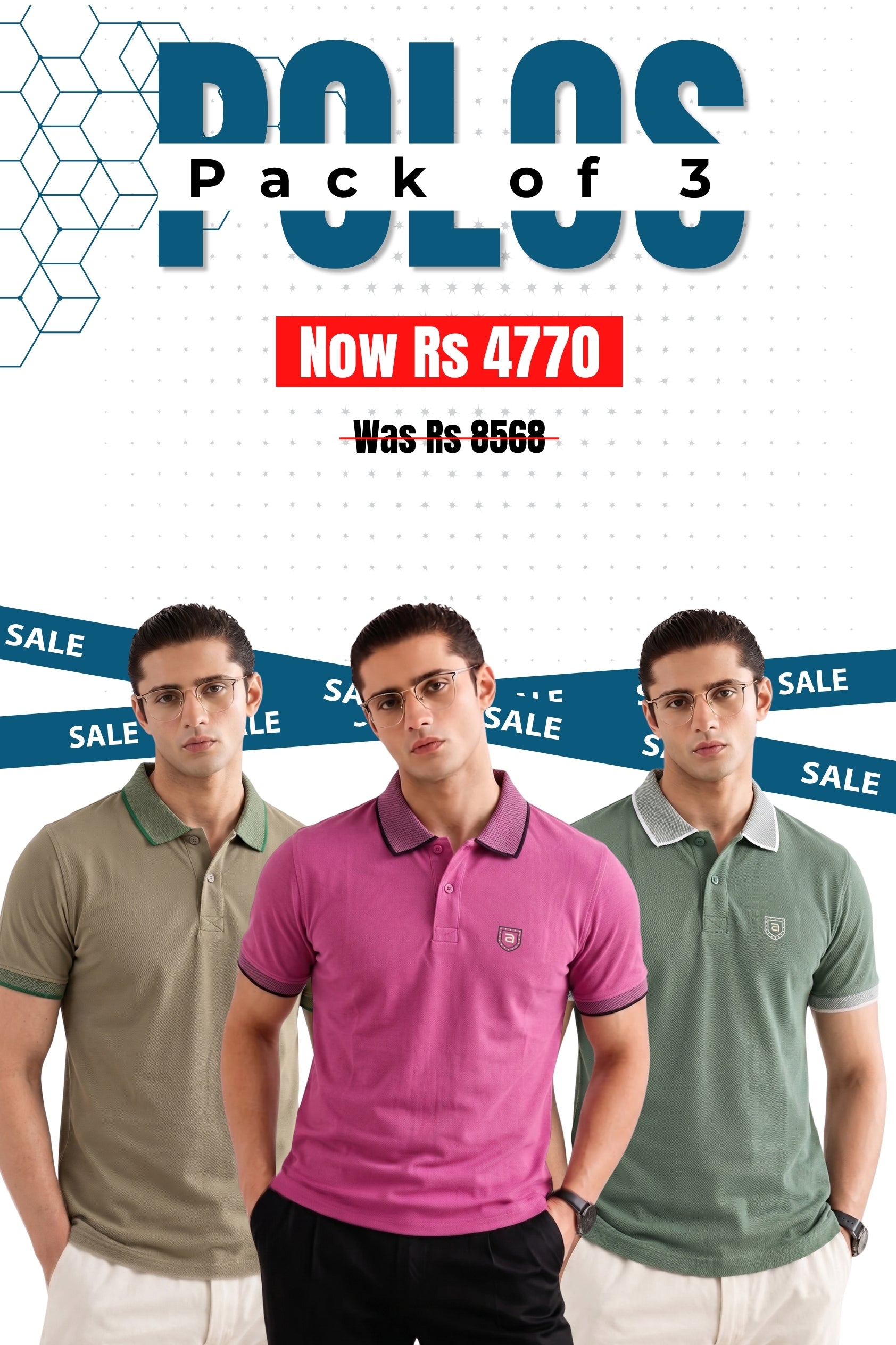 Alpine - Contrast Collar Edition Polo Bundle Offer - Sand, Hunter Green & Fushia