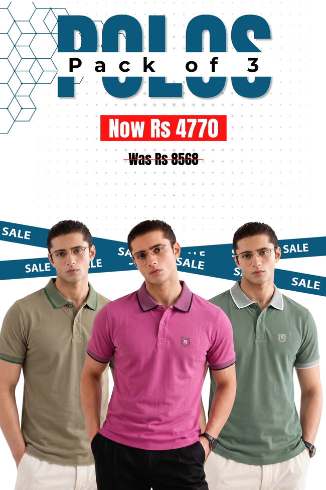 Alpine - Contrast Collar Edition Polo Bundle Offer - Sand, Hunter Green & Fushia Hover Image