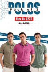 Alpine - Contrast Collar Edition Polo Bundle Offer - Sand, Hunter Green & Fushia