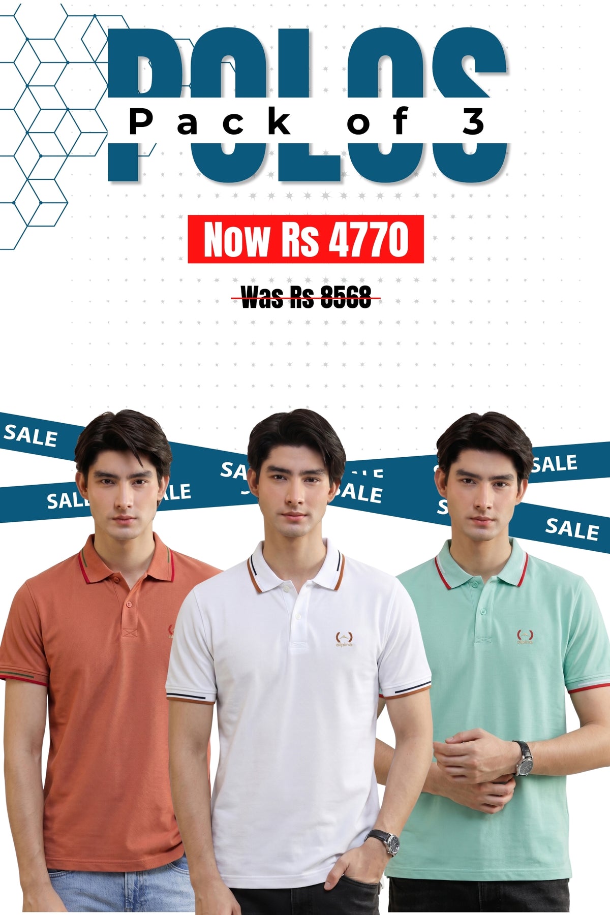Alpine - Contrast Trim Edition Polo Bundle Offer - Mustard, White & Mint Green
