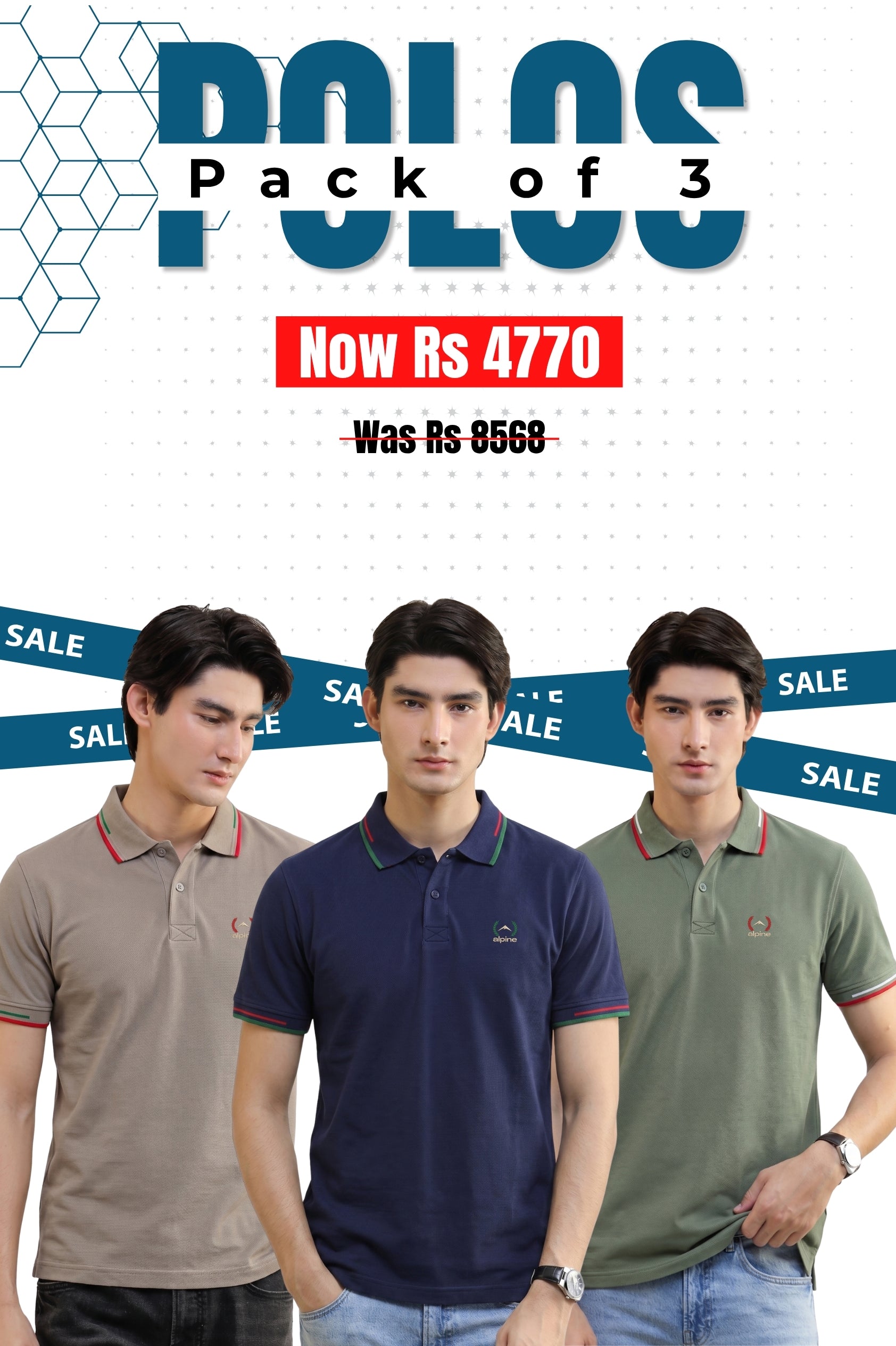 Alpine - Contrast Trim Edition Polo Bundle Offer - Sand, Navy Blue & Hunter Green