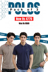 Alpine - Contrast Trim Edition Polo Bundle Offer - Sand, Navy Blue & Hunter Green