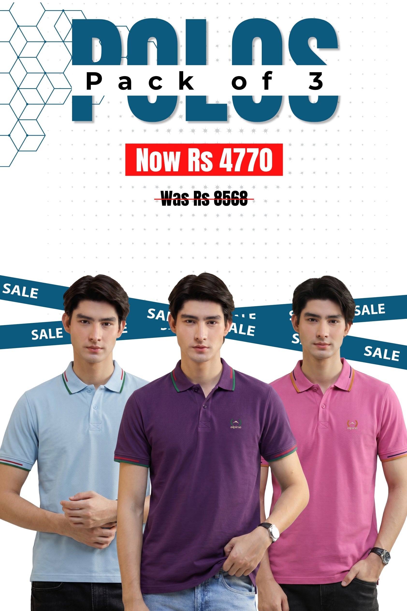Alpine - Contrast Trim Edition Polo Bundle Offer - Sky Blue, Fuchsia & Purple