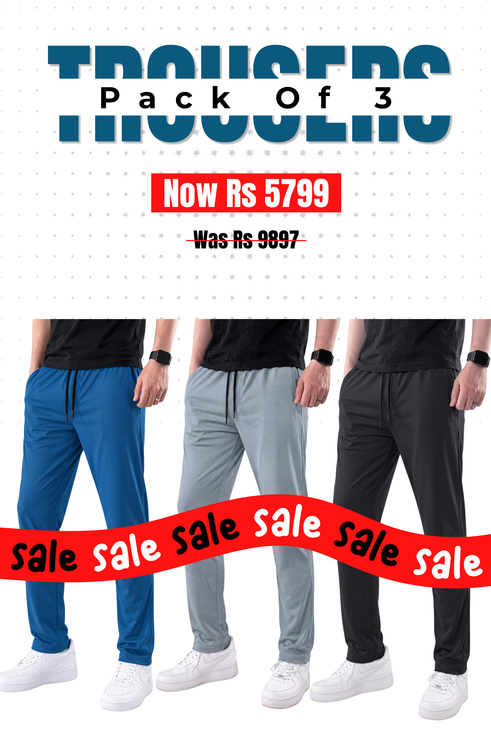 Alpine - Square Mesh Lycra Trouser Bundle Offer - Black, Teal blue & Silver Grey