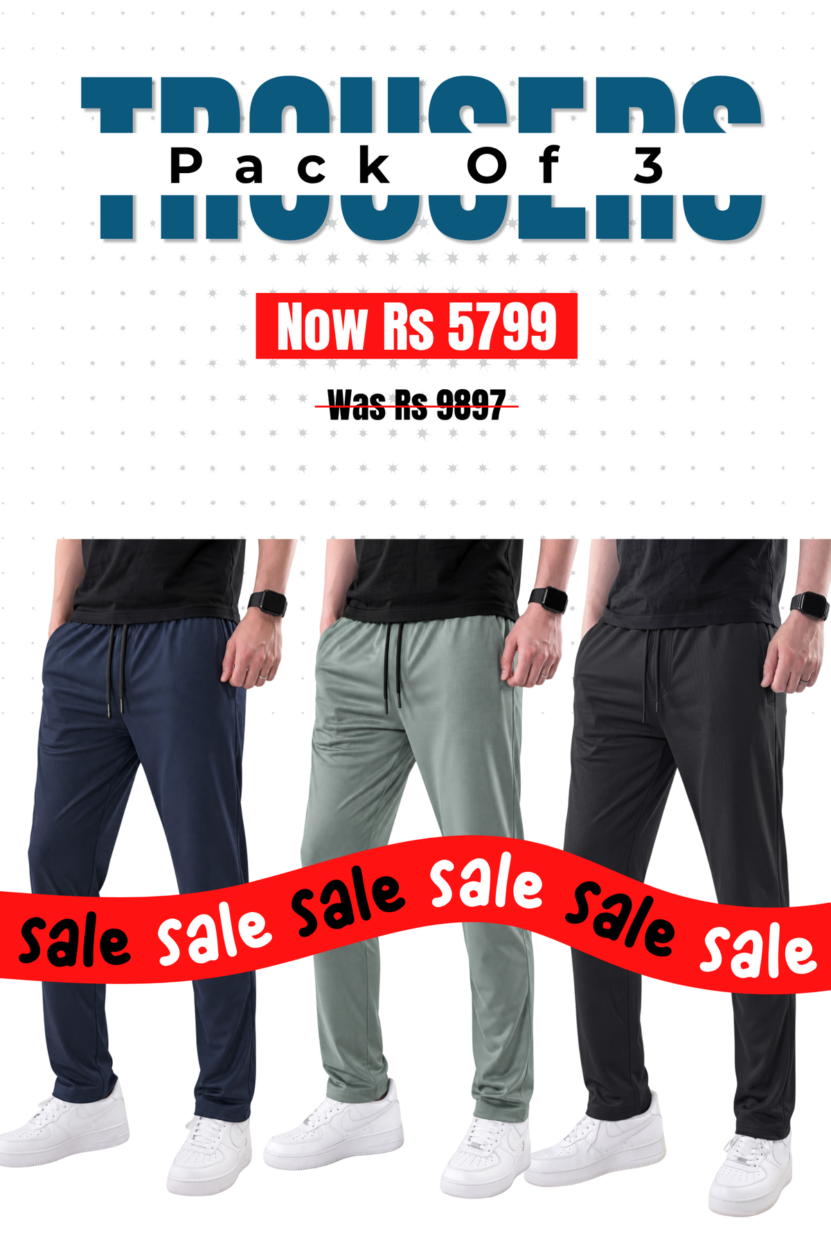 Alpine - Square Mesh Lycra Trouser Bundle Offer - Black, Navy blue & Light Green