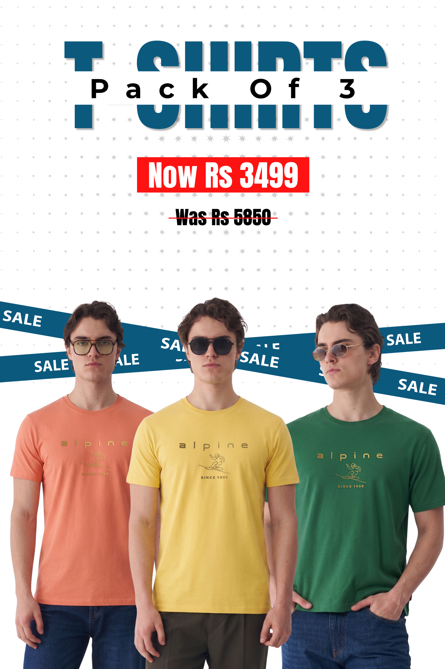 Alpine - High Density Graphic T-Shirt Bundle Offer - Peach, Lemon & Forest Green