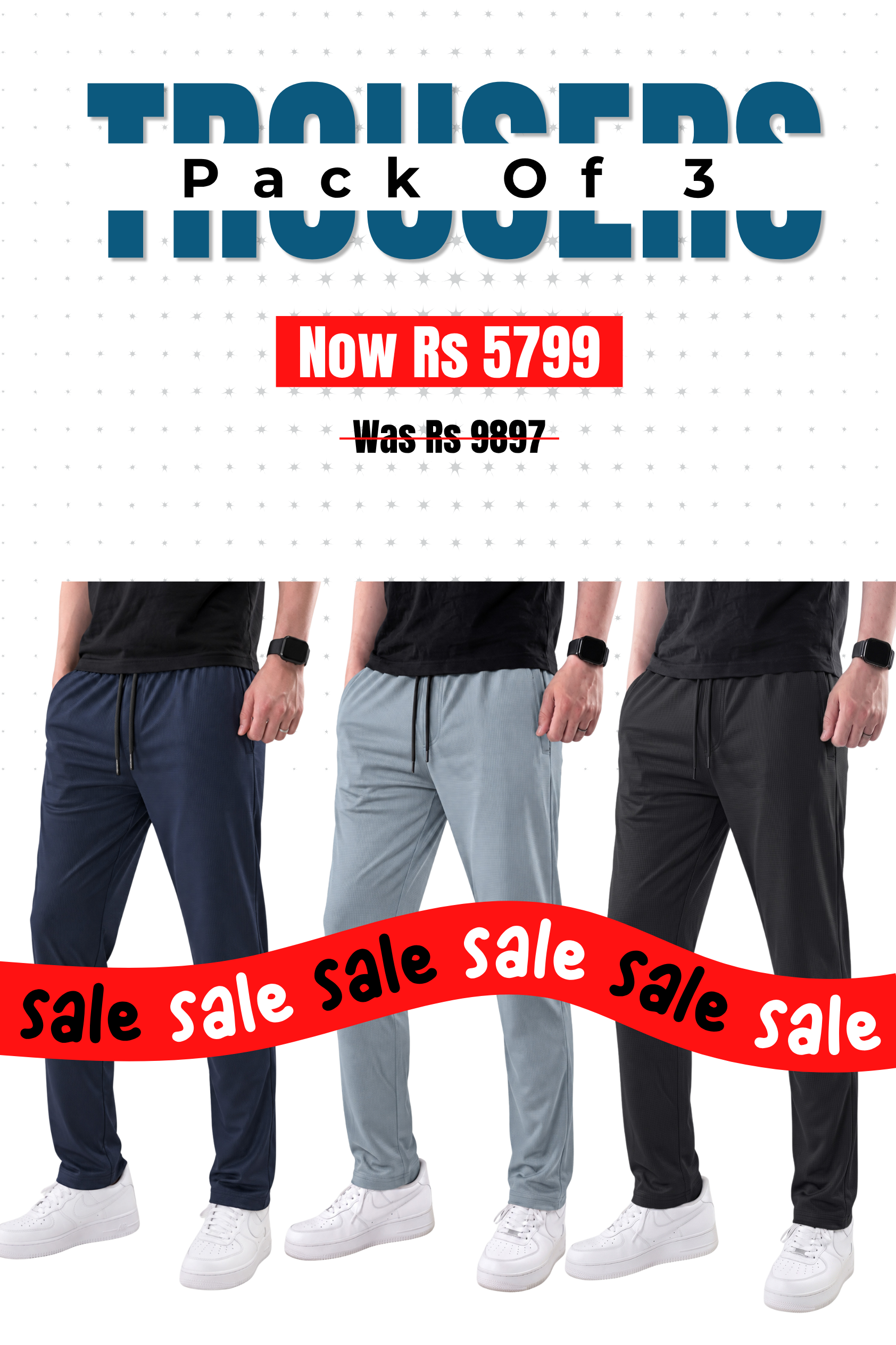 Alpine - Square Mesh Lycra Trouser Bundle Offer - Black, Navy blue & Silver Grey