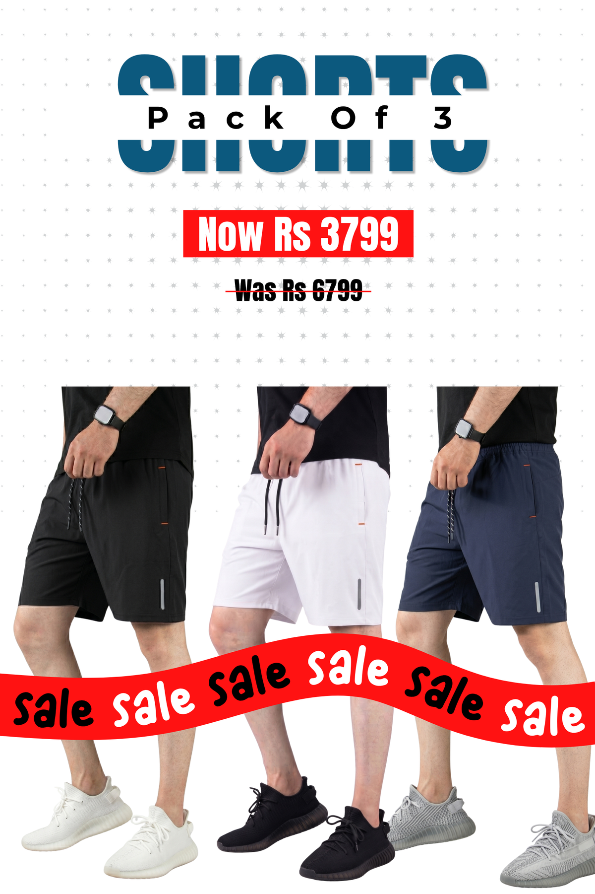 Alpine - Dry Fit Short Bundle Offer - Black, Navy Blue & White