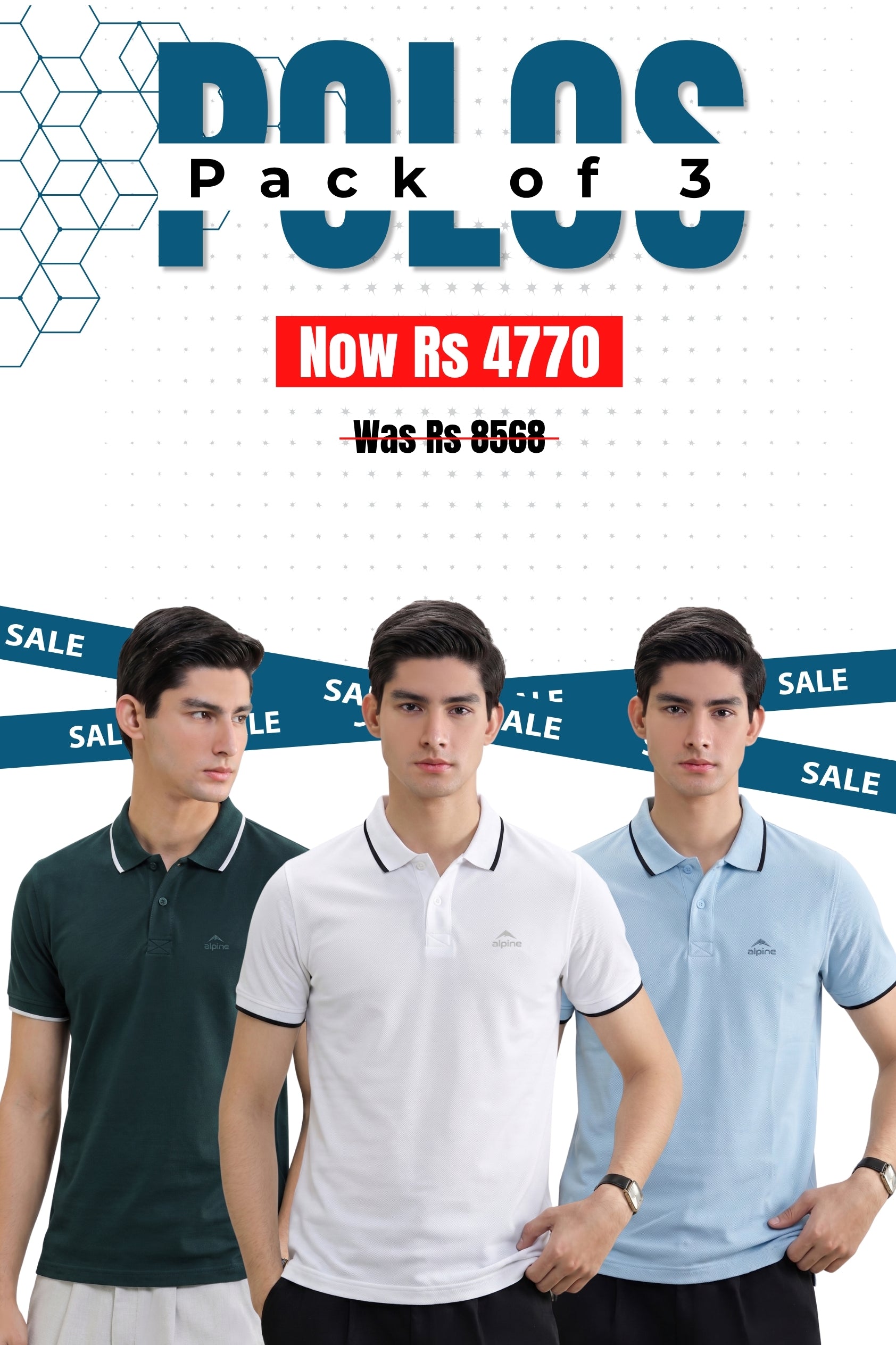 Alpine Men’s - Executive Fit Polo Bundle Offer - Dark Green, White & Sky Blue