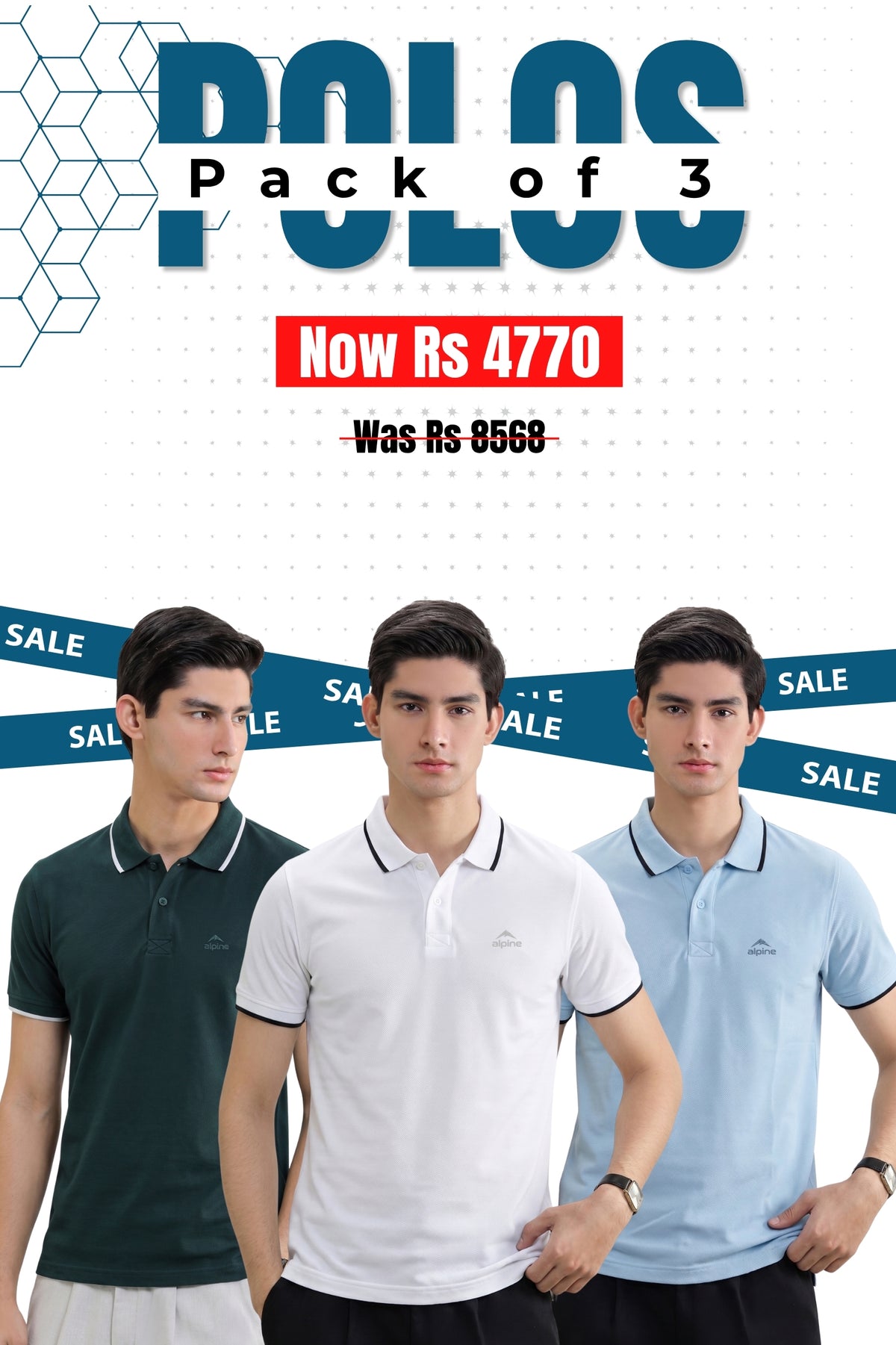 Alpine Men’s - Executive Fit Polo Bundle Offer - Dark Green, White & Sky Blue