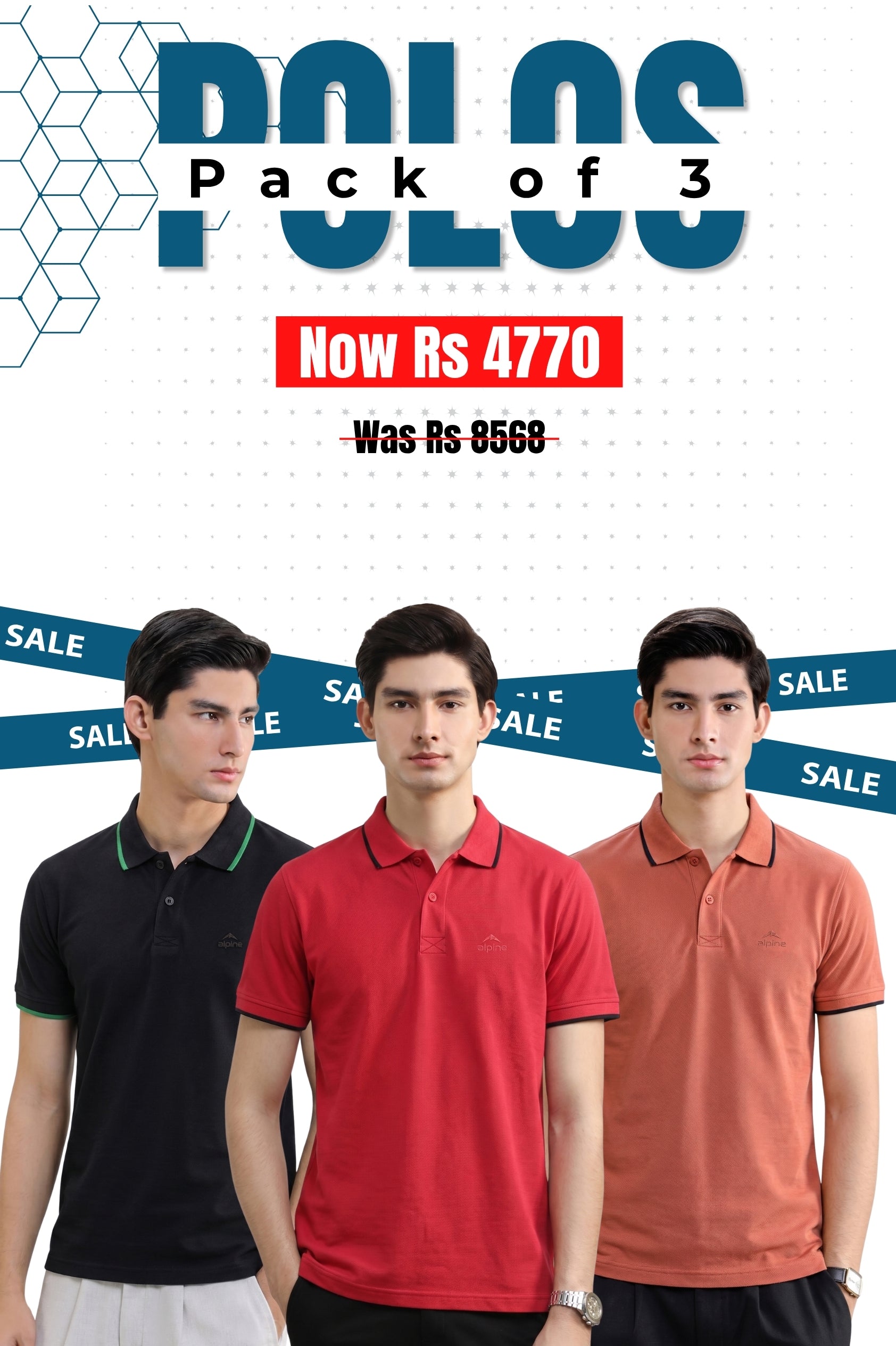 Alpine Men’s - Executive Fit Polo Bundle Offer - Black, Mustard & Red