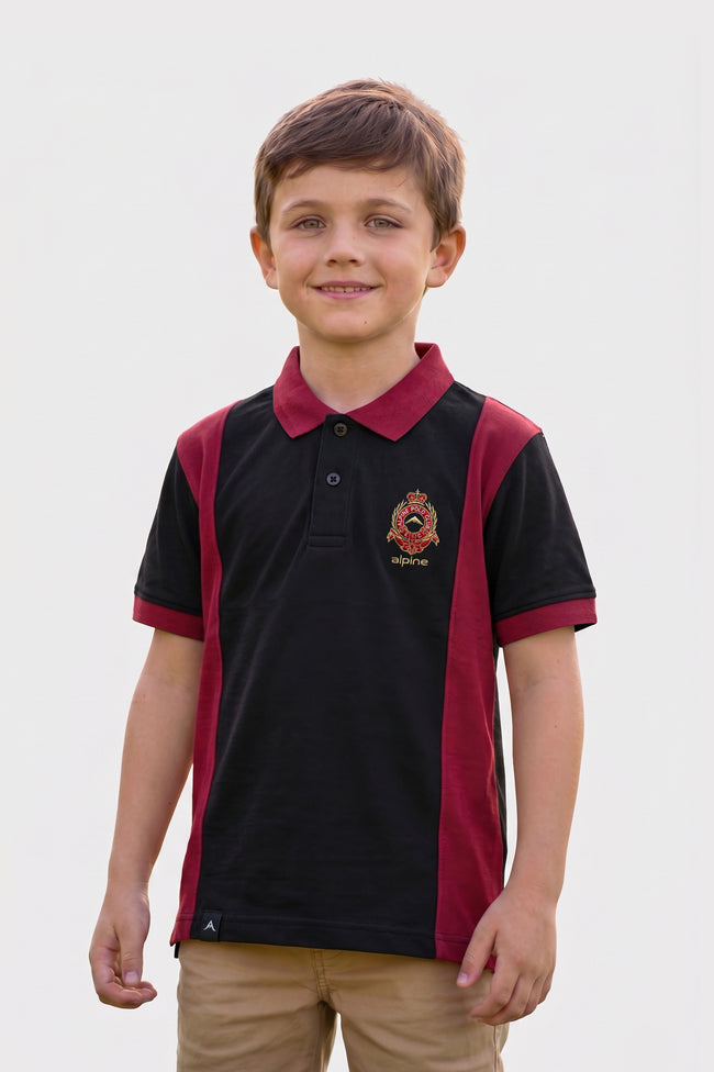 Alpine Kids Panel Polo Shirt Black – Premium Cotton Hover Image