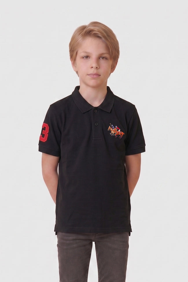 Alpine Kids Classic Polo Shirt Black – Premium Cotton Hover Image