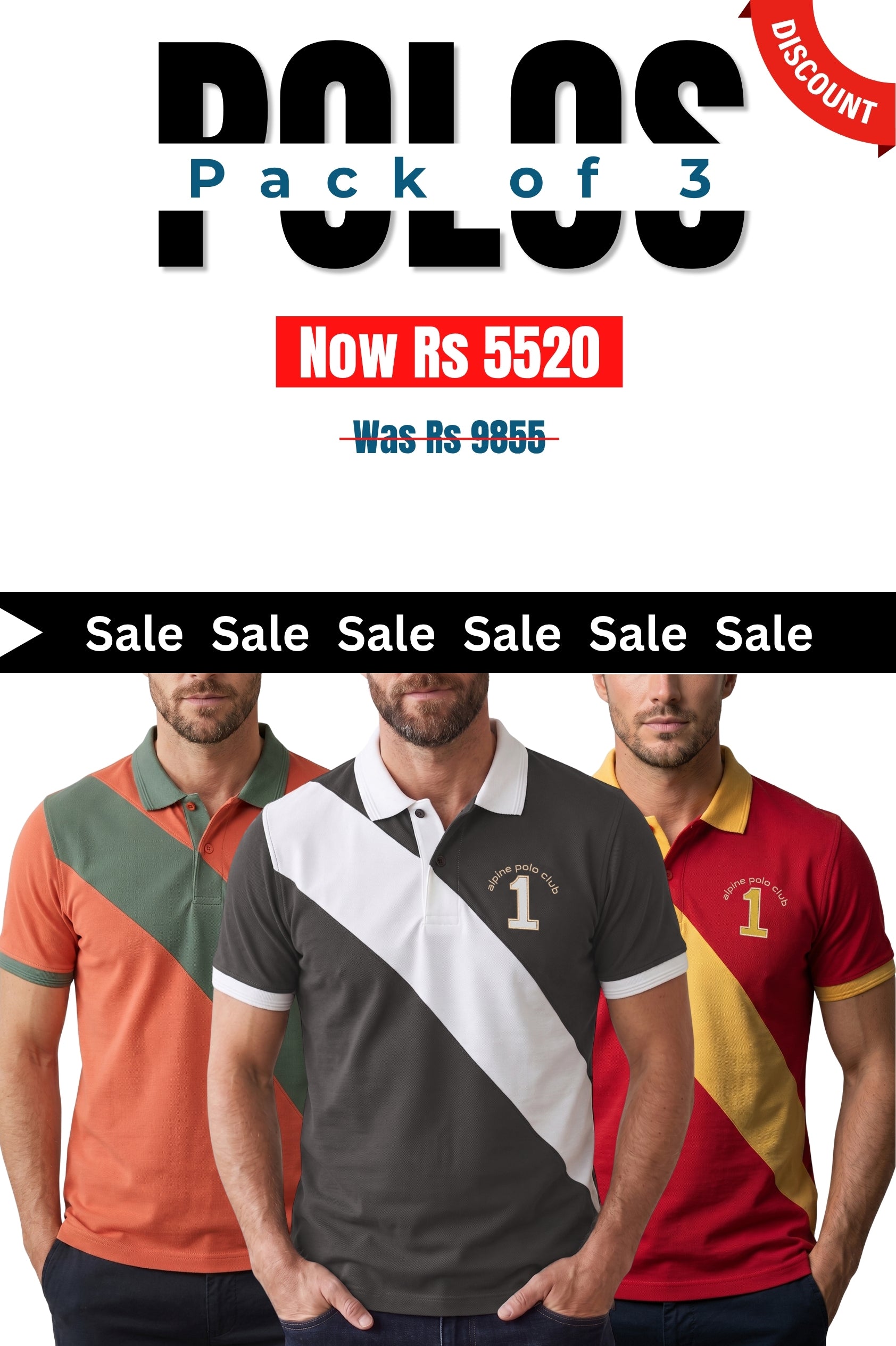 Alpine Men’s - Cross Edition Polo Bundle Offer - Dark Grey, Mustard & Red