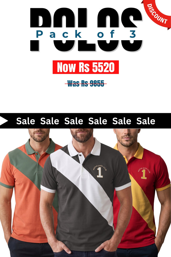 Alpine Men’s - Cross Edition Polo Bundle Offer - Dark Grey, Mustard & Red Hover Image