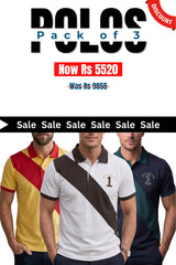 Alpine Men’s - Cross Edition Polo Bundle Offer - White, Yellow & Navy Blue