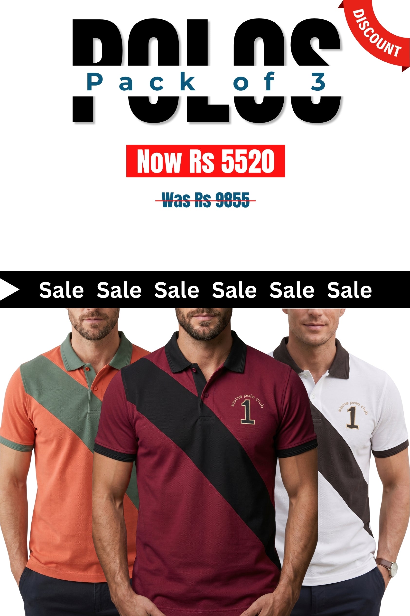 Alpine Men’s - Cross Edition Polo Bundle Offer - White, Mustard & Maroon