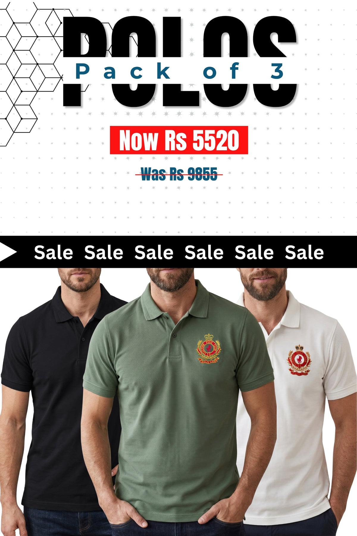 Alpine Men’s - Crown Edition Polo Bundle Offer - Black, White & Light Green