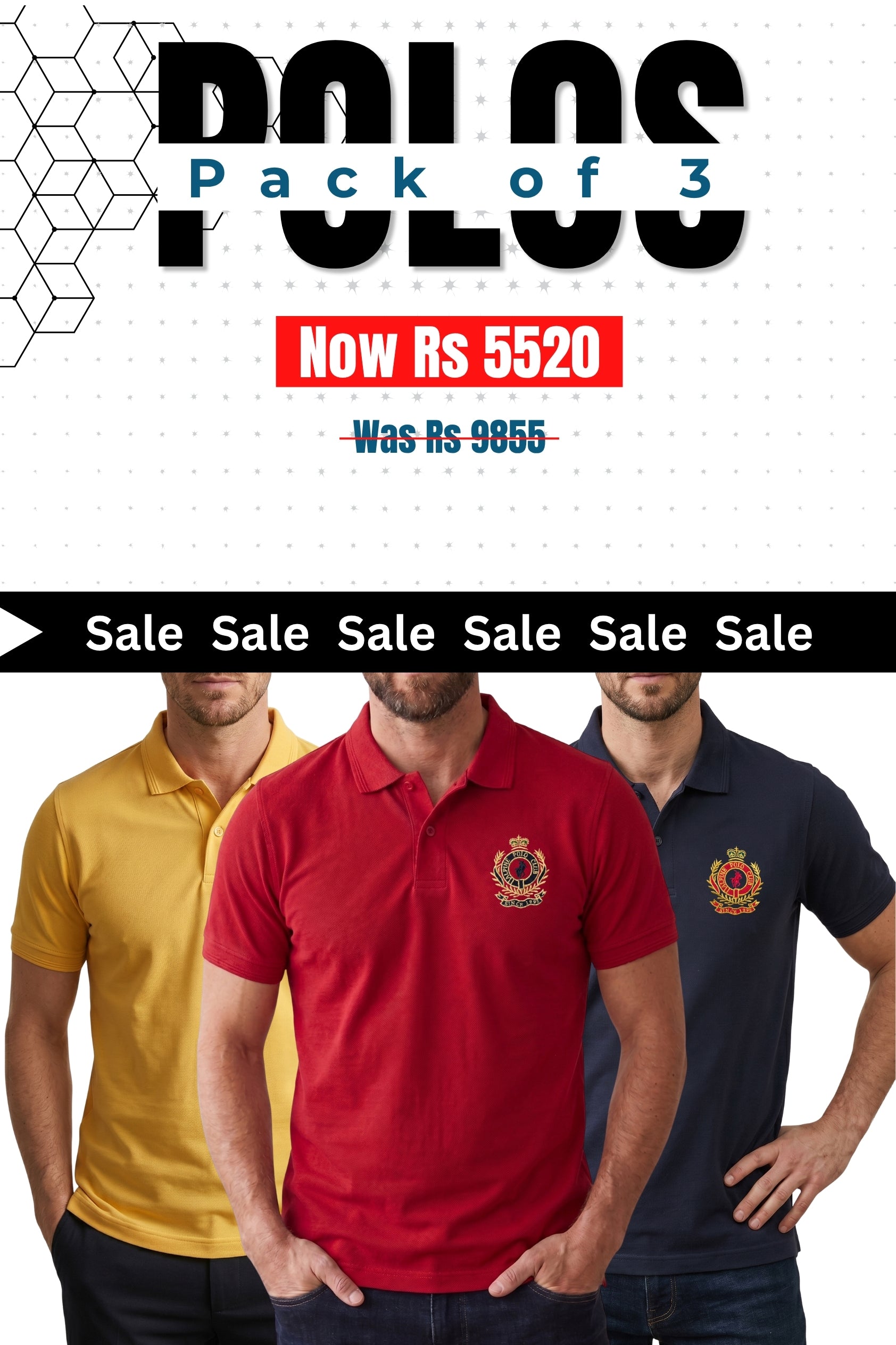 Alpine Men’s - Crown Edition Polo Bundle Offer - Navy Blue, Yellow & Red