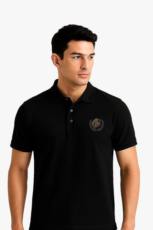 Black Basic Lion Polo