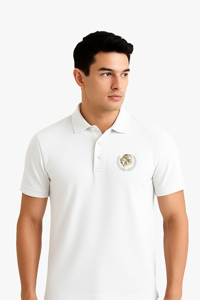 White Basic Lion Polo Hover Image