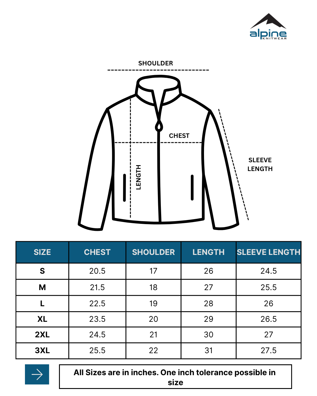 Alpine - Wind Breaker Jacket Bundle Offer - Grey, Dark Green & Chocolate Brown size chart