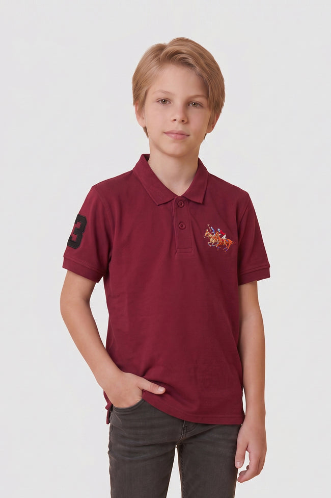 Alpine Kids Classic Polo Shirt Maroon – Premium Cotton Hover Image
