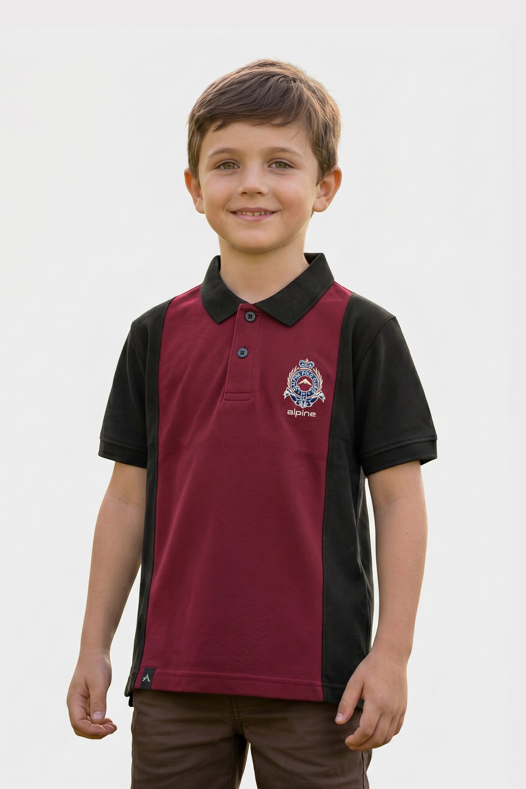Alpine Kids Panel Polo Shirt Maroon – Premium Cotton