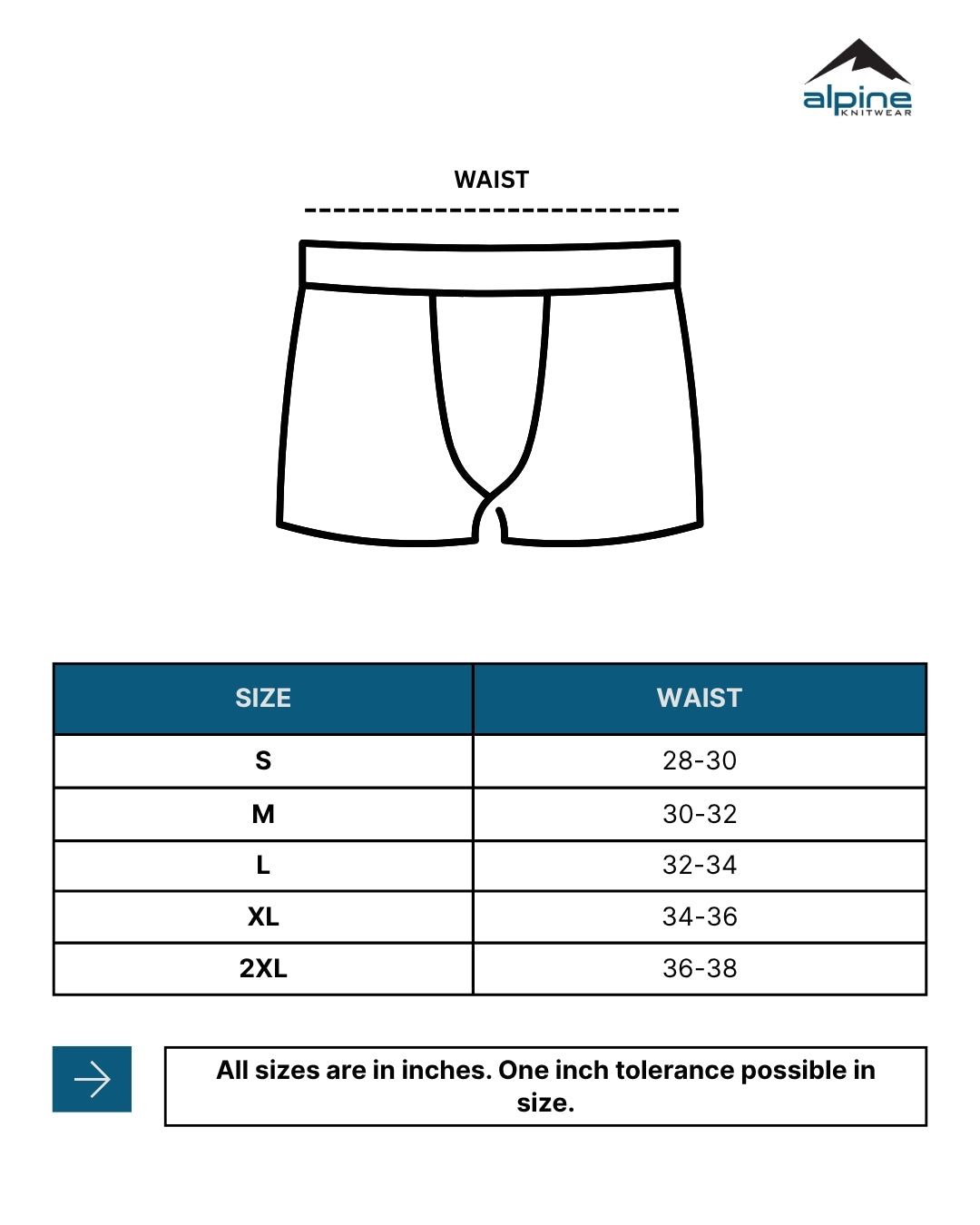 Alpine Men’s Black Cotton Boxer – Premium Soft Fabric size chart