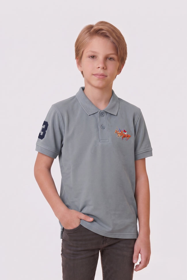 Alpine Kids Classic Polo Shirt Silver Grey – Premium Cotton Hover Image