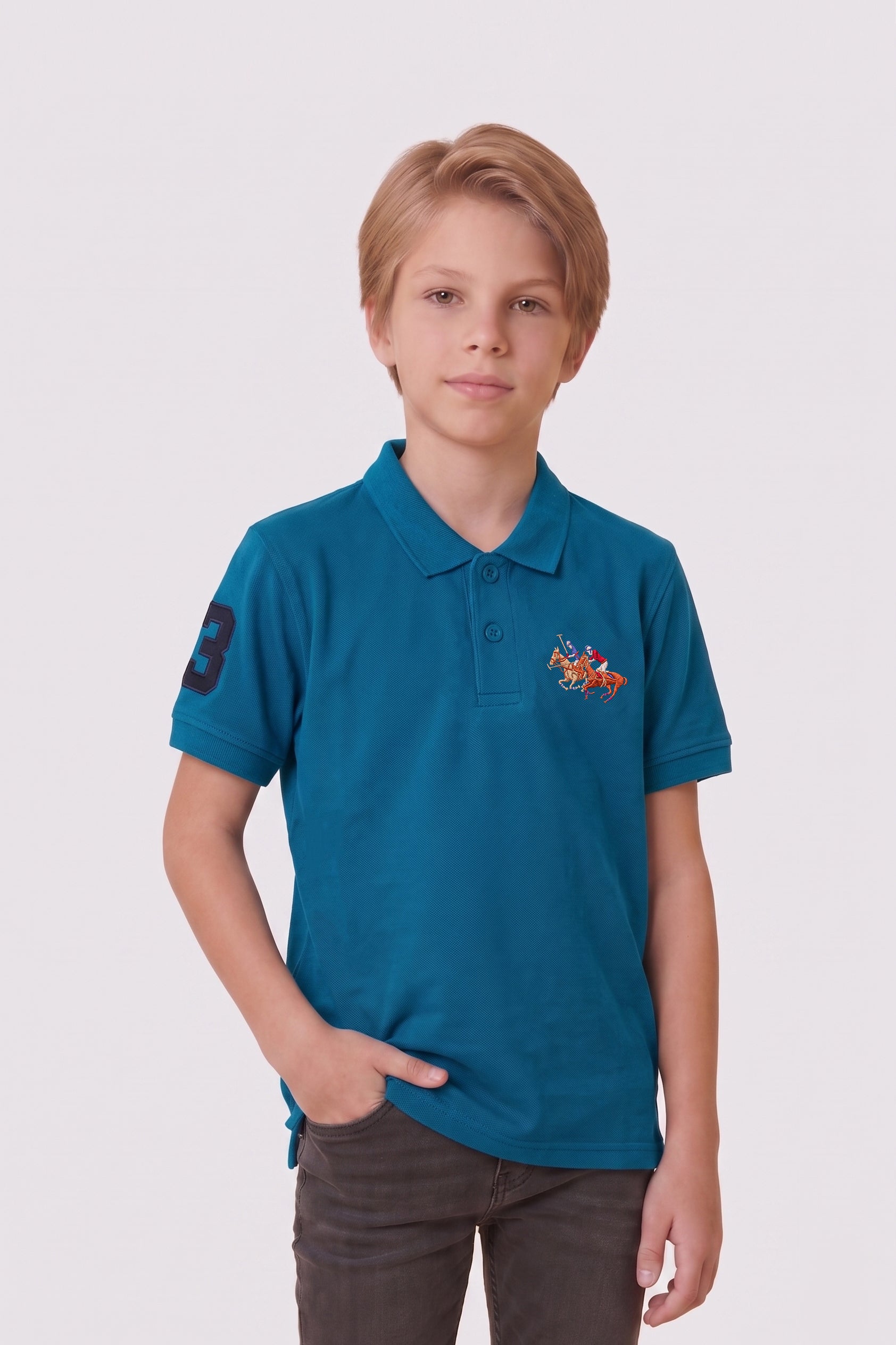 Alpine Kids Classic Polo Shirt Teal Blue – Premium Cotton