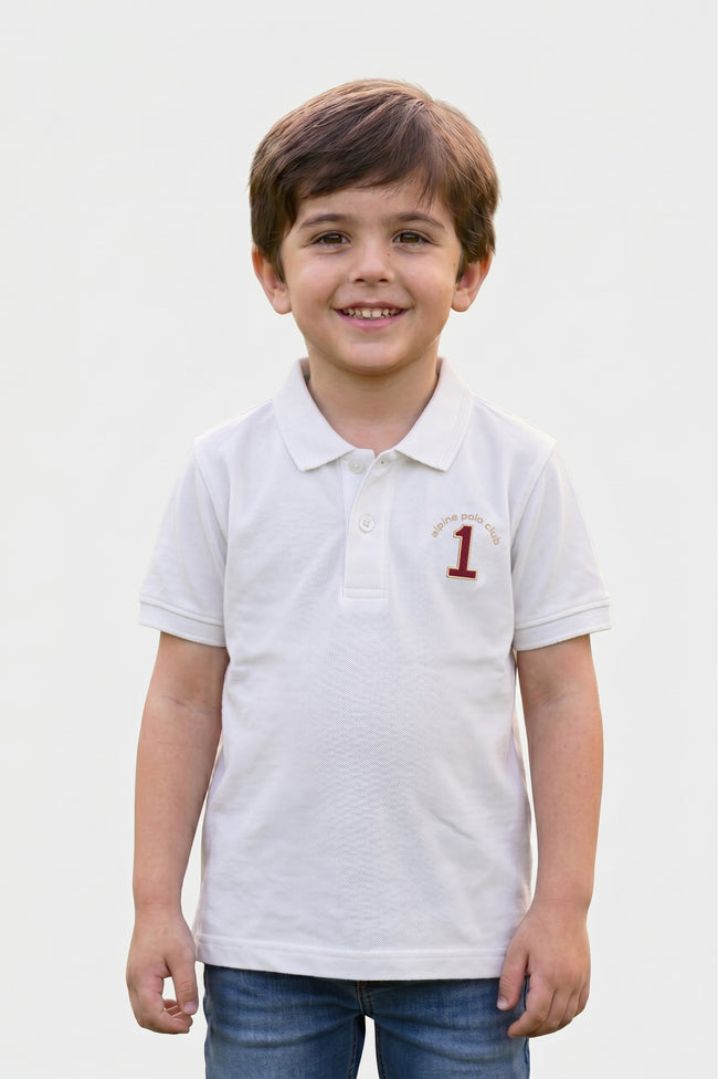Alpine Kids Polo Shirt White – Premium Cotton Hover Image