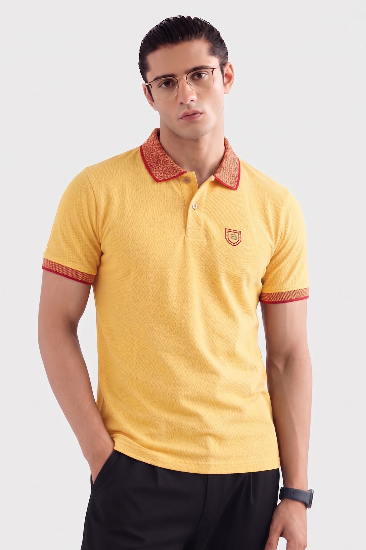 Alpine Men’s Yellow Cotton Polo Shirt – Contrast Collar Edition
