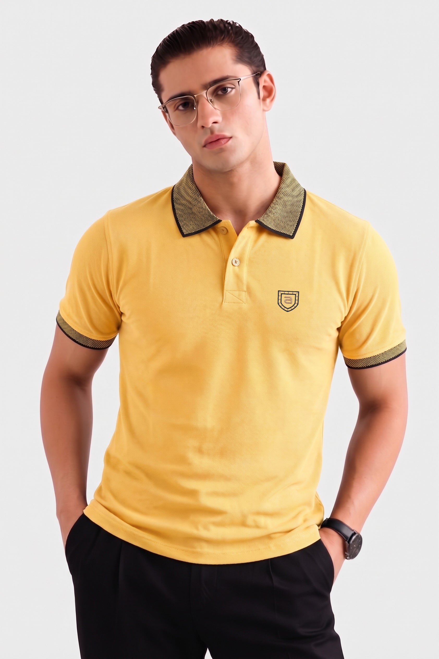 Alpine Men’s Yellow Cotton Polo Shirt – Contrast Collar Edition