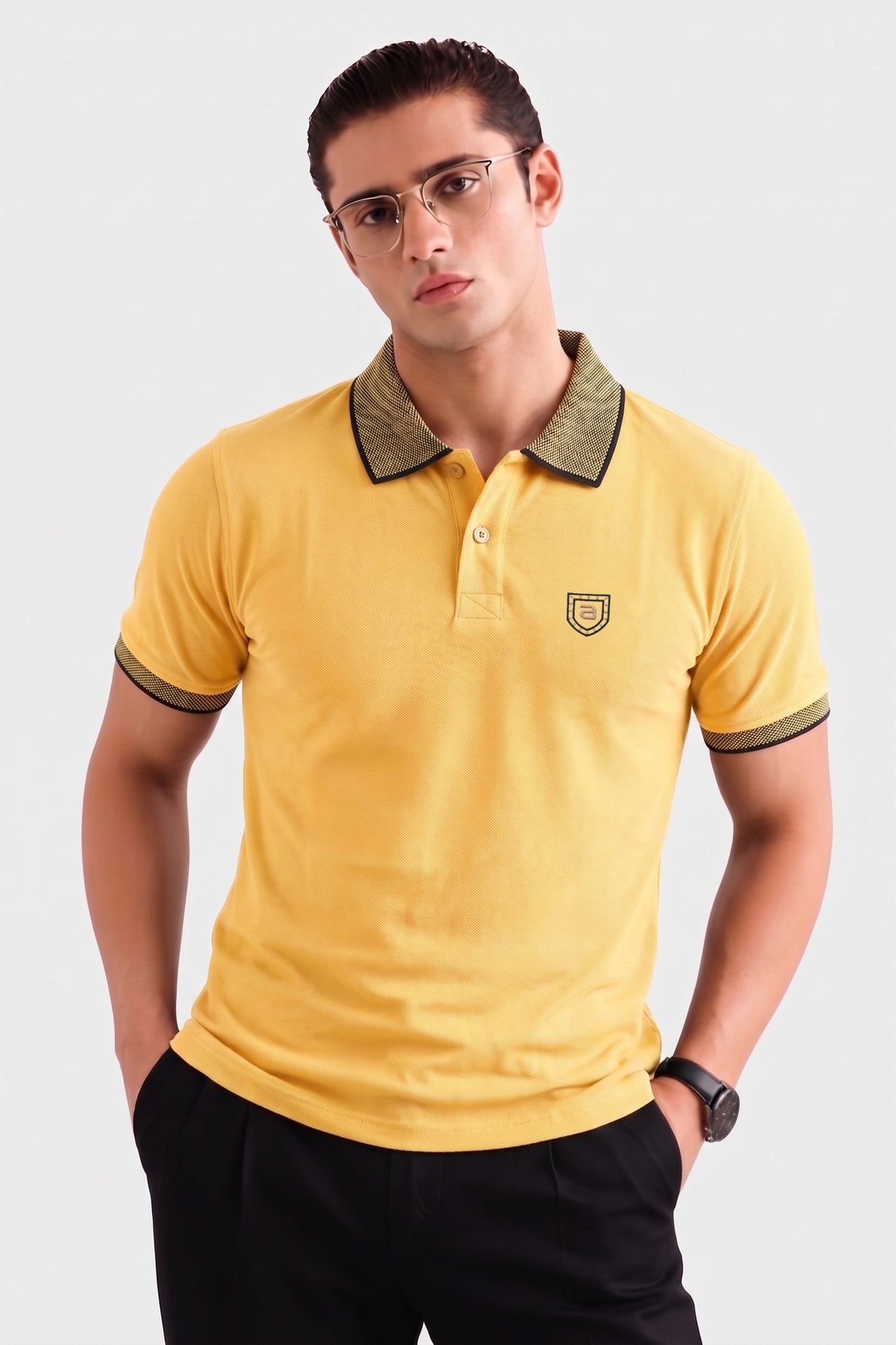 Alpine Men’s Yellow Cotton Polo Shirt – Contrast Collar Edition