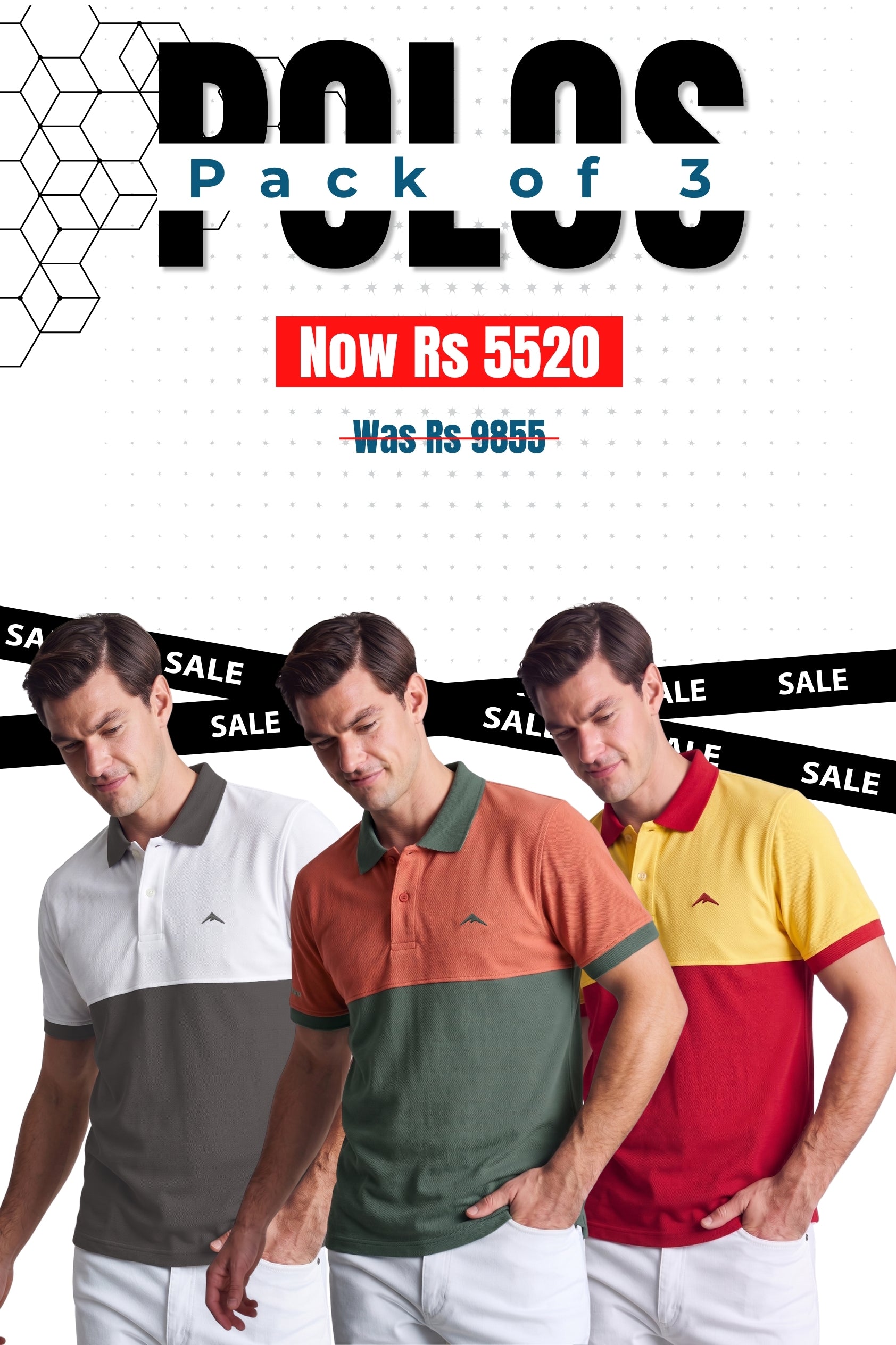 Alpine Men’s - Dual Tone Edition Polo Bundle Offer - Dark Grey, Light Green & Red