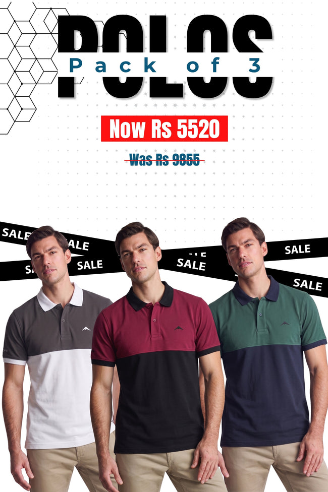 Alpine Men’s - Dual Tone Edition Polo Bundle Offer - White, Black & Navy Blue Hover Image