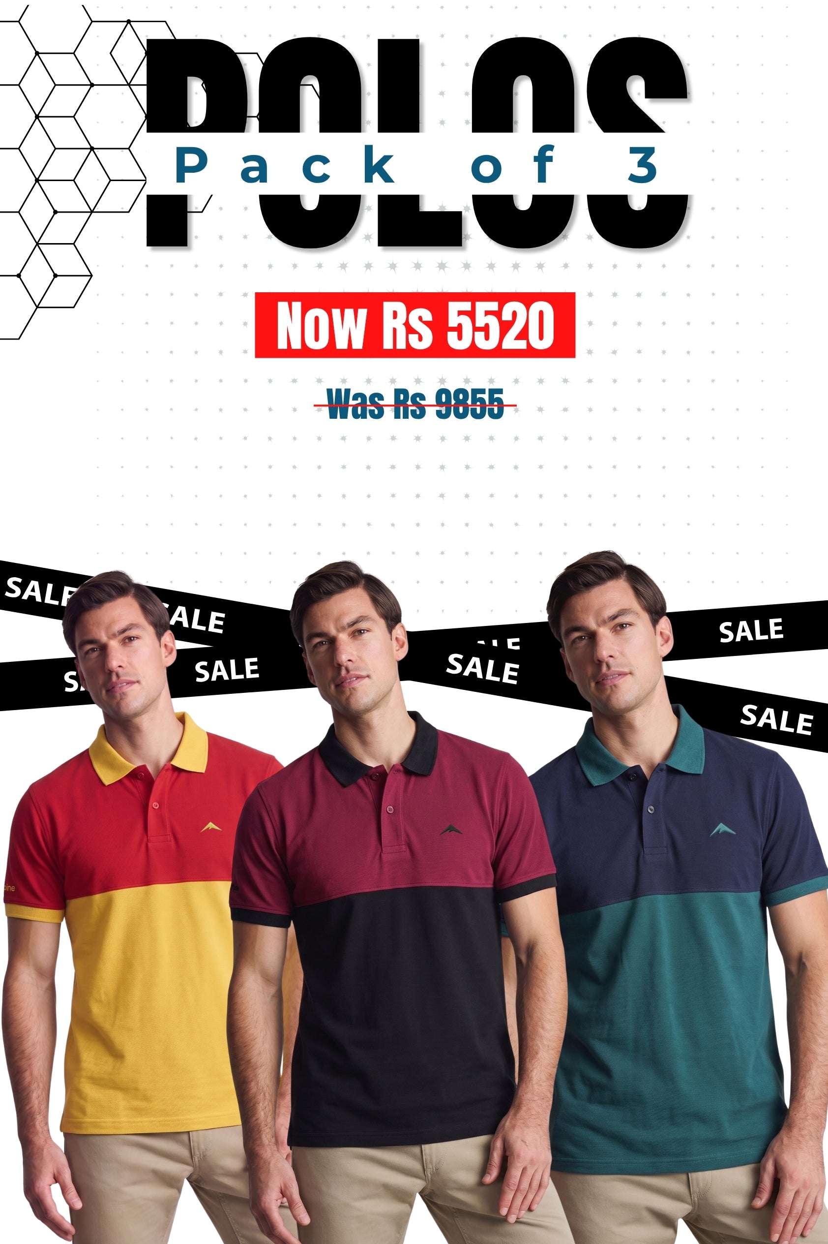 Alpine Men’s - Dual Tone Edition Polo Bundle Offer - Yellow, Black & Dark Green
