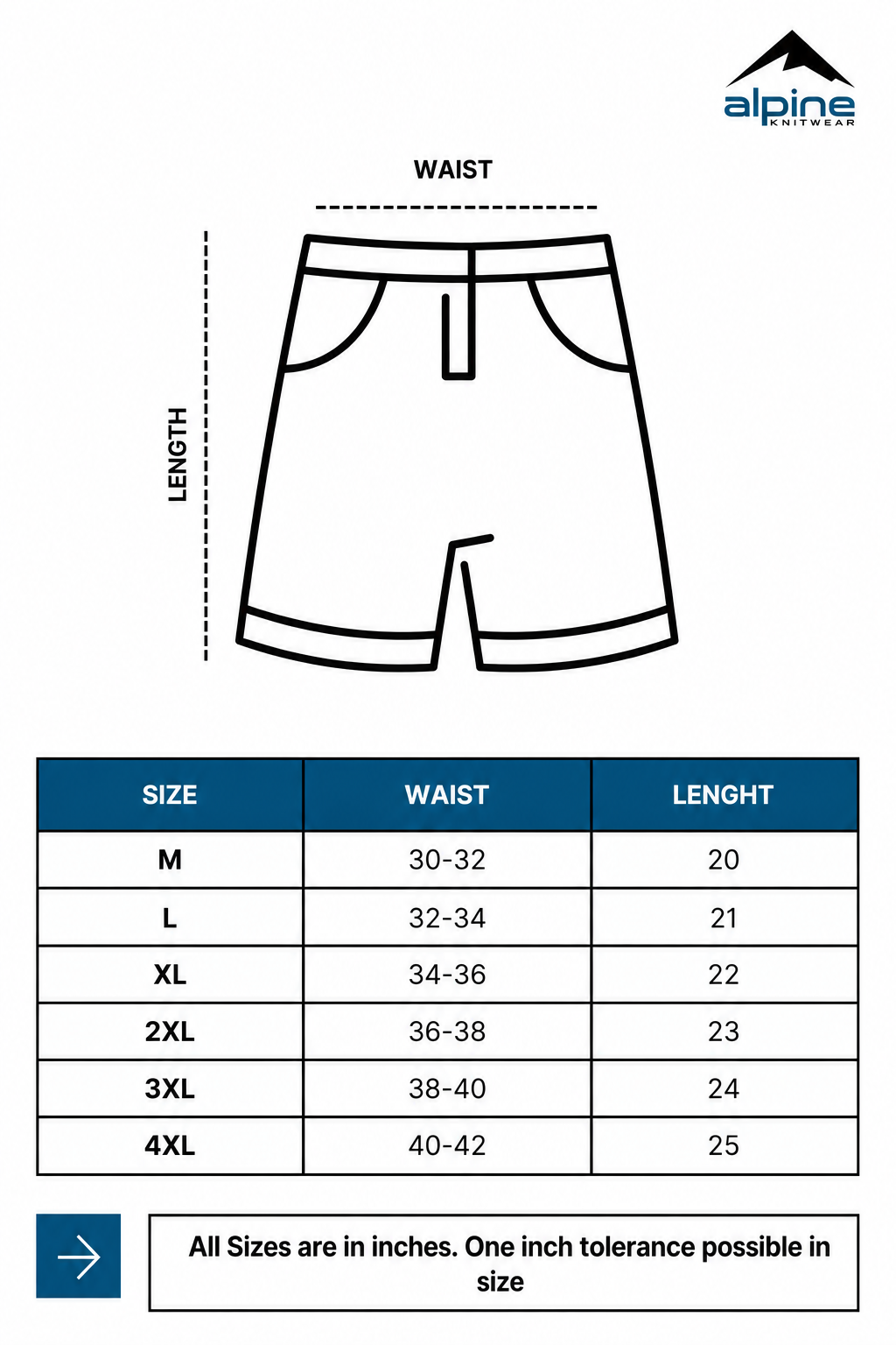 Alpine - Dry Fit Short Bundle Offer - Black, Navy Blue & Maroon size chart